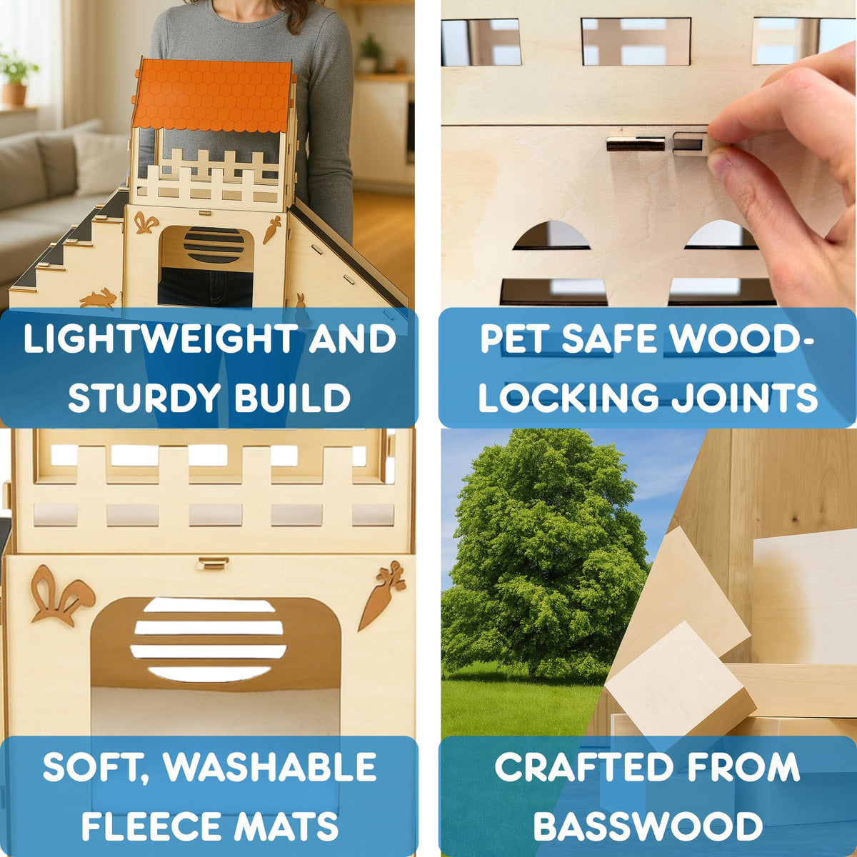Extra Large Wooden Rabbit Hideout with Fleece Mats Z39053