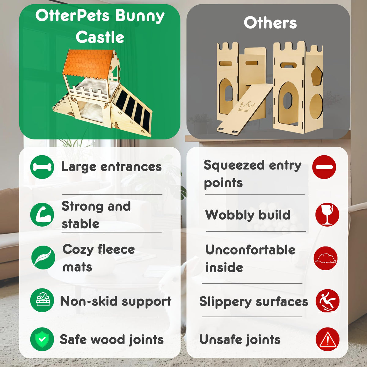Extra Large Wooden Rabbit Hideout with Fleece Mats Z39053