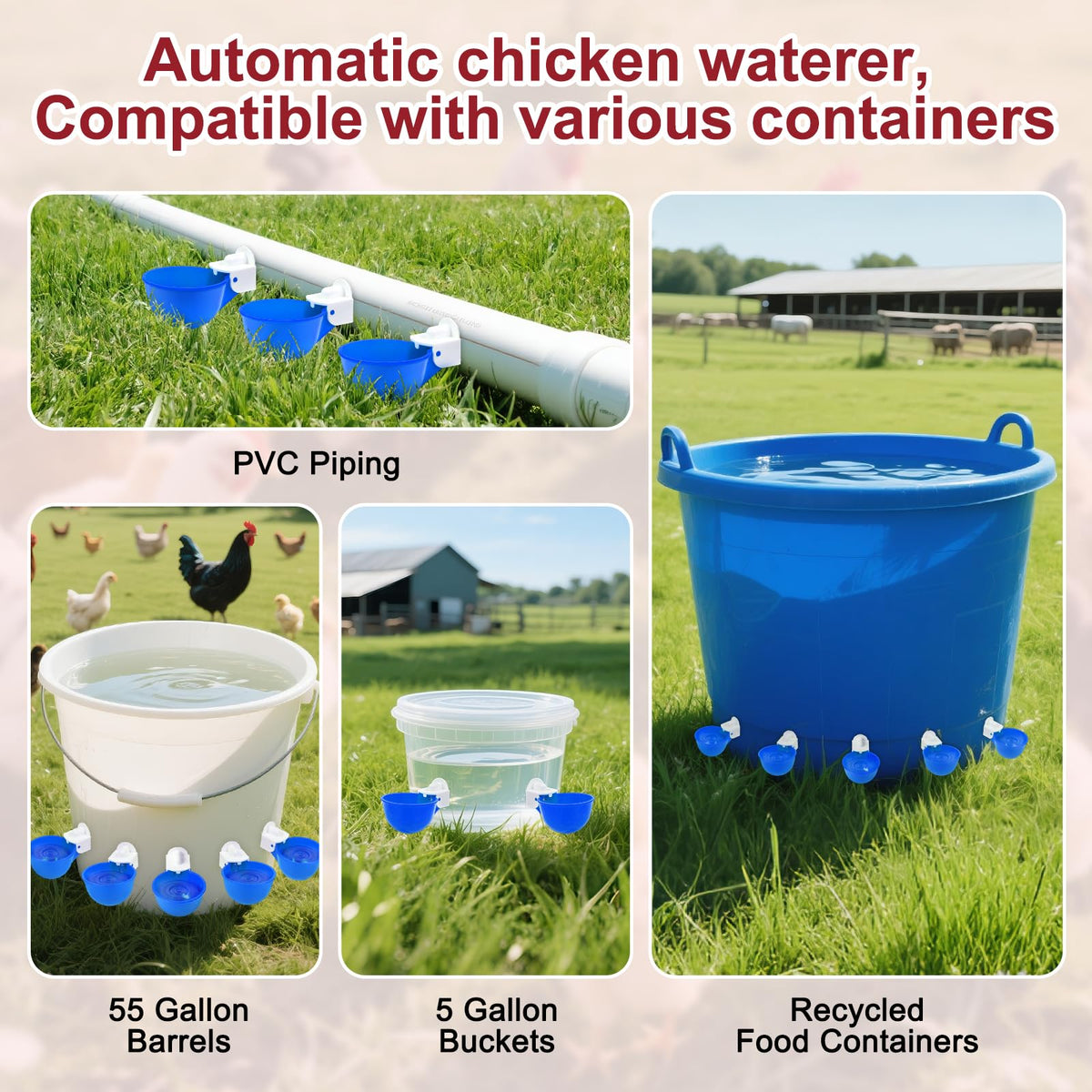 8 Pack Blue Automatic Chicken Waterer Cups D2160