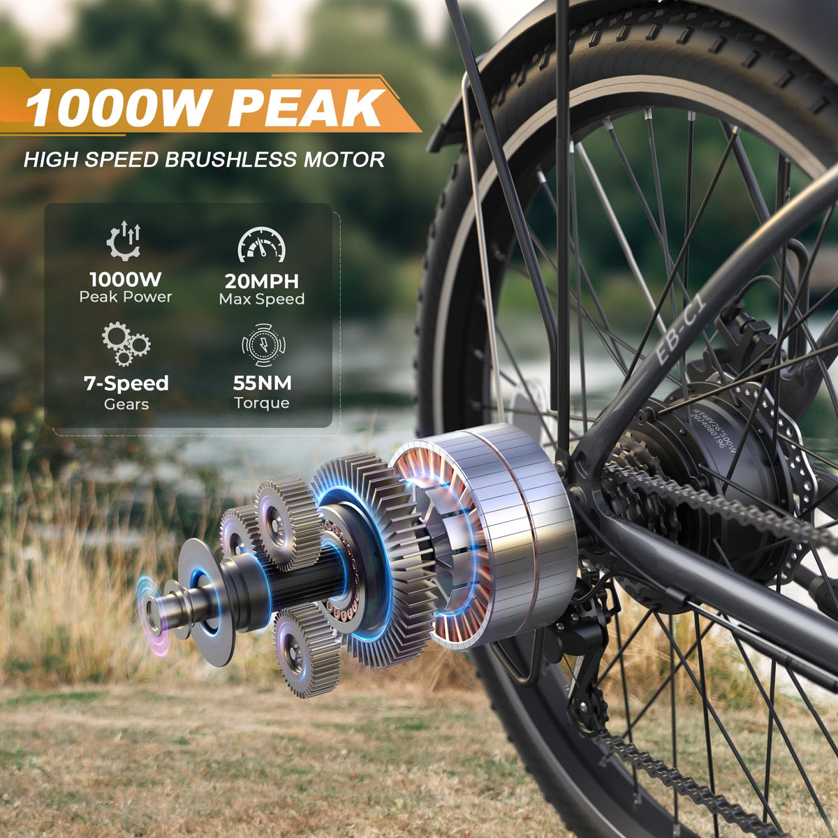 26" 1000W Electric Bike with 48V Battery, 7-Speed J46173