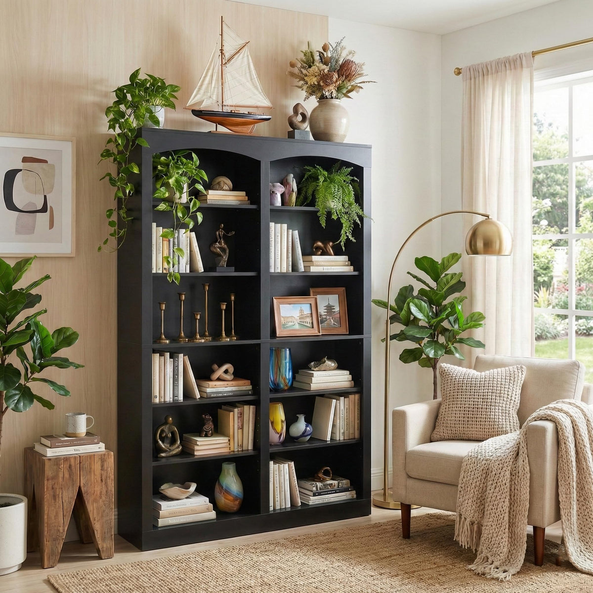 71" Tall Black 12-Tier Wood Bookcase J68131
