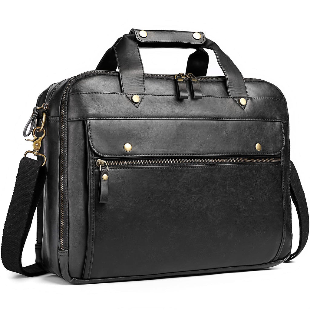 Black Leather 15.6 Inch Laptop Messenger Bag U2921