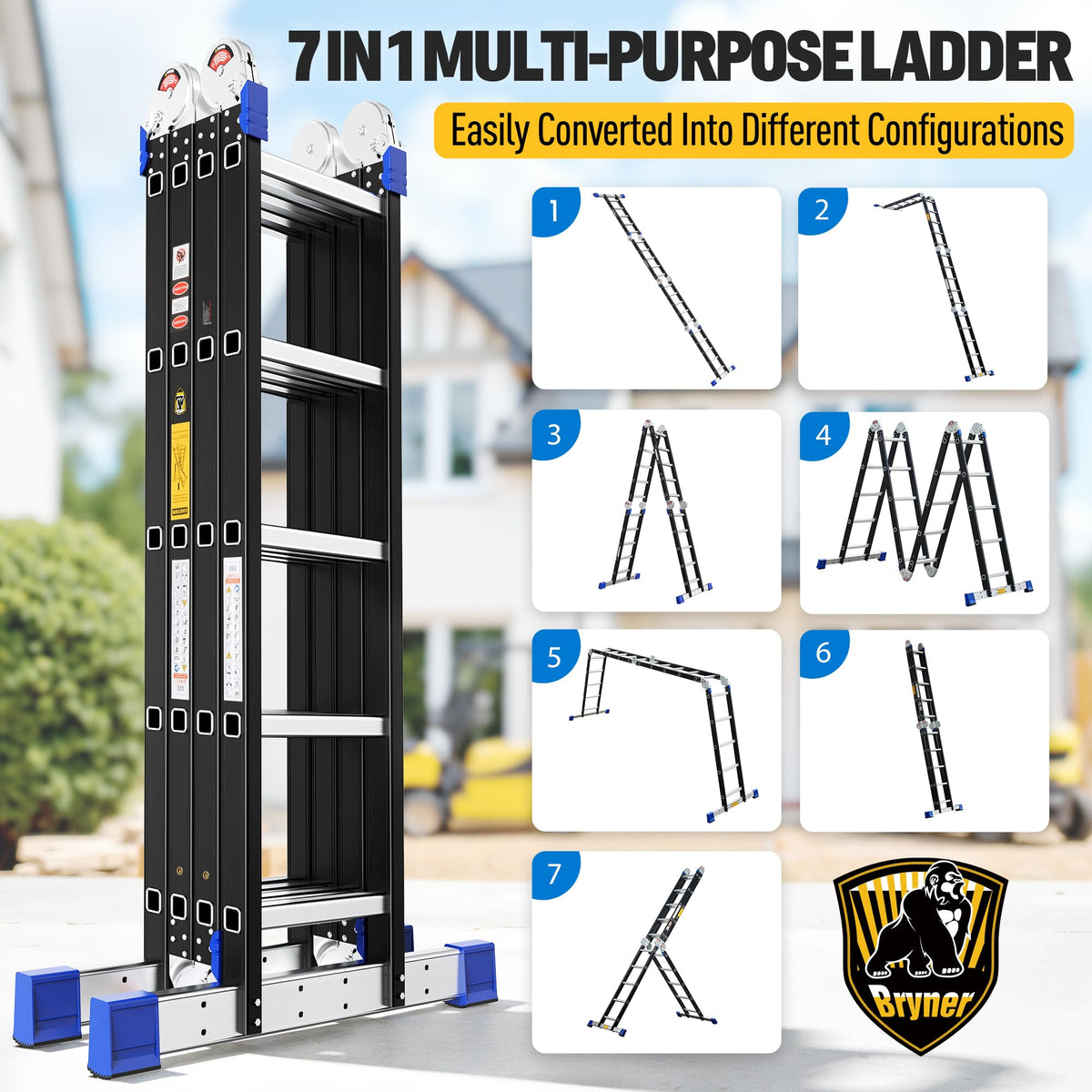 Aluminium 7 in 1 Extension Ladder 19.6Ft 330lbs X20211