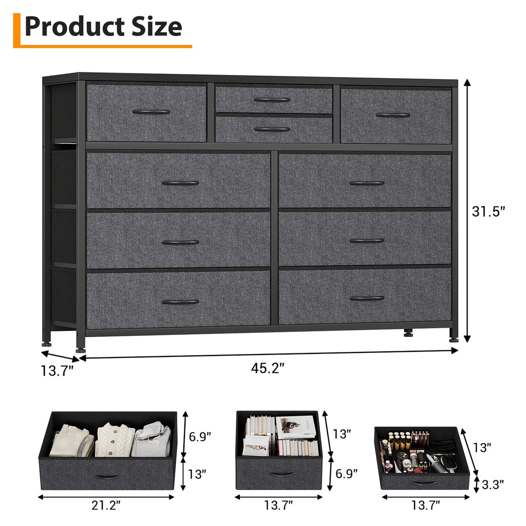 10 Drawer Fabric Dresser with Wood Top J77447