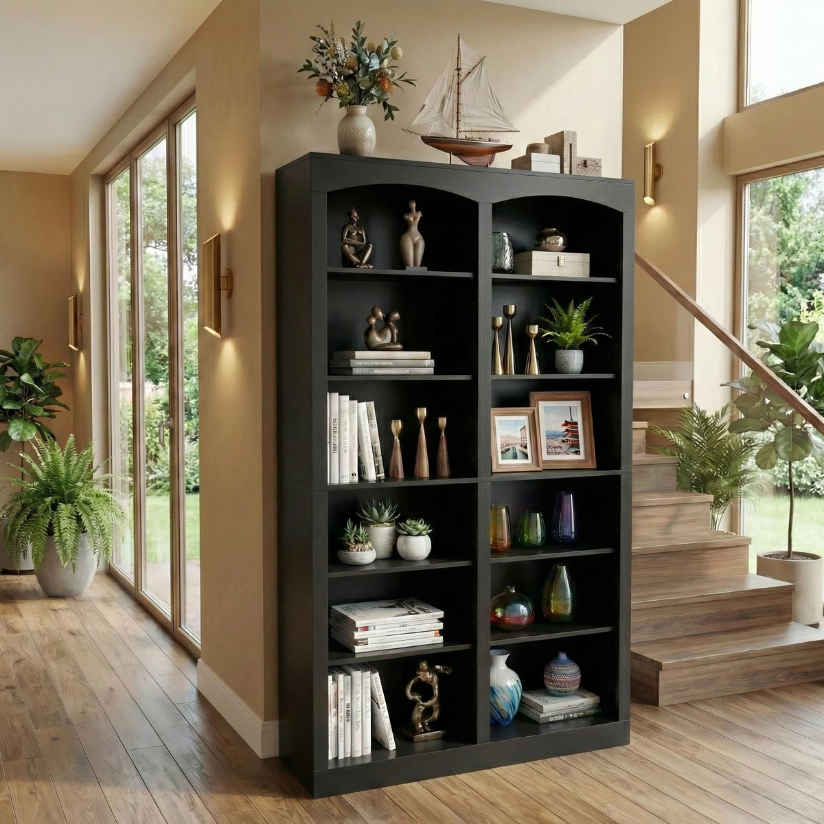 71" Tall Black 12-Tier Wood Bookcase J68131