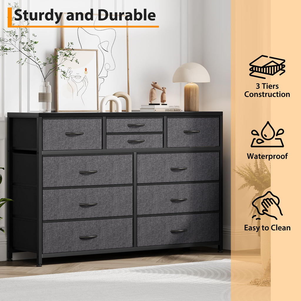 10 Drawer Fabric Dresser with Wood Top J77447