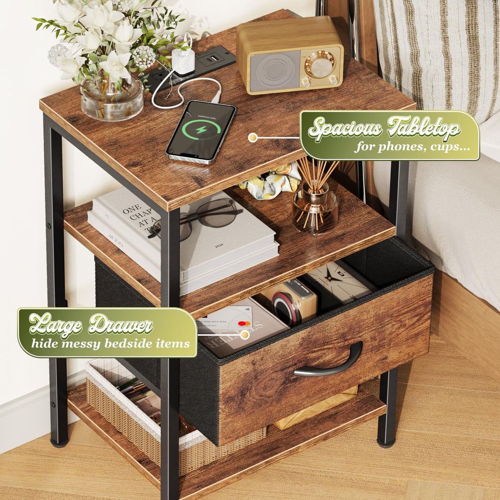3-Tier Nightstand with Charging Station S7706