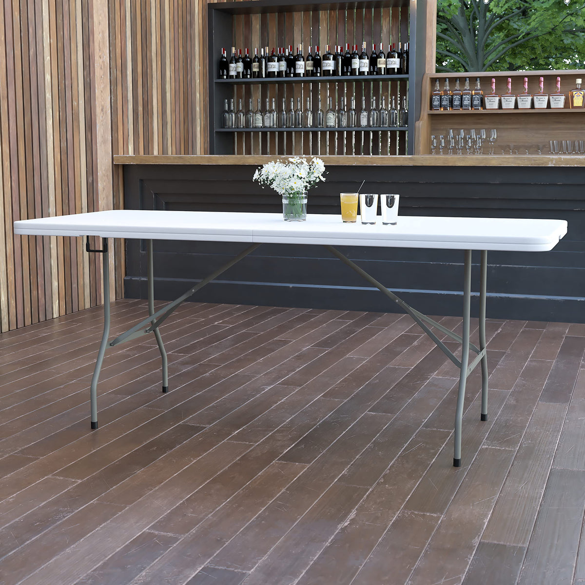 6-Foot Bi-Fold Granite White Plastic Folding Table with Carrying Handle B714833