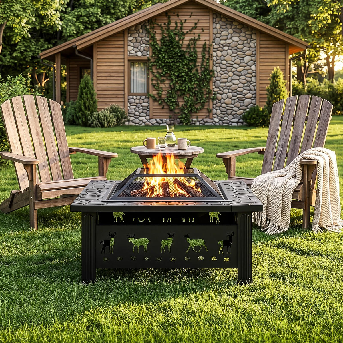 32 Inch Square Wood Burning Fire Pit Table Q5325