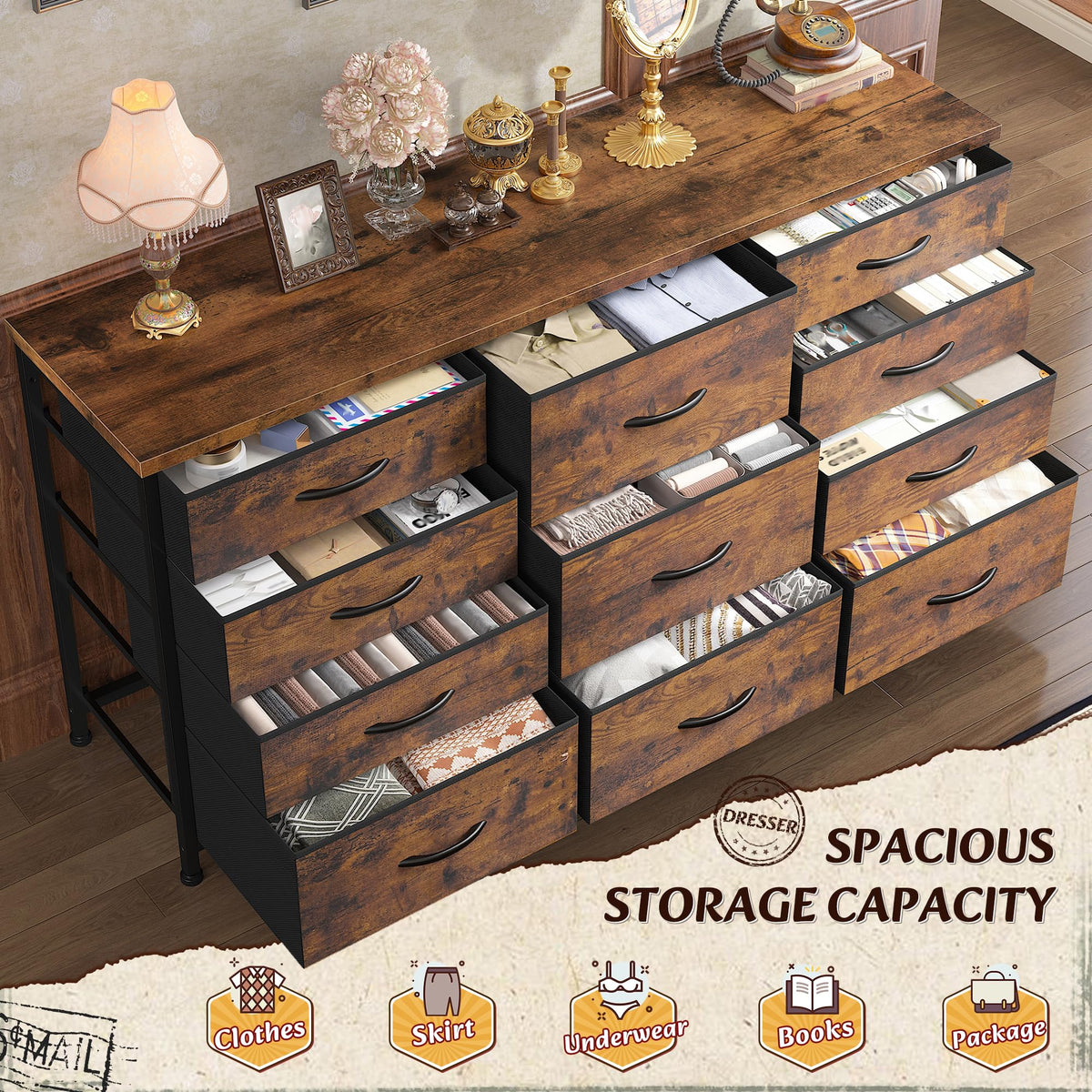 47.2"W Long Dresser with 11 Fabric Drawers C500613