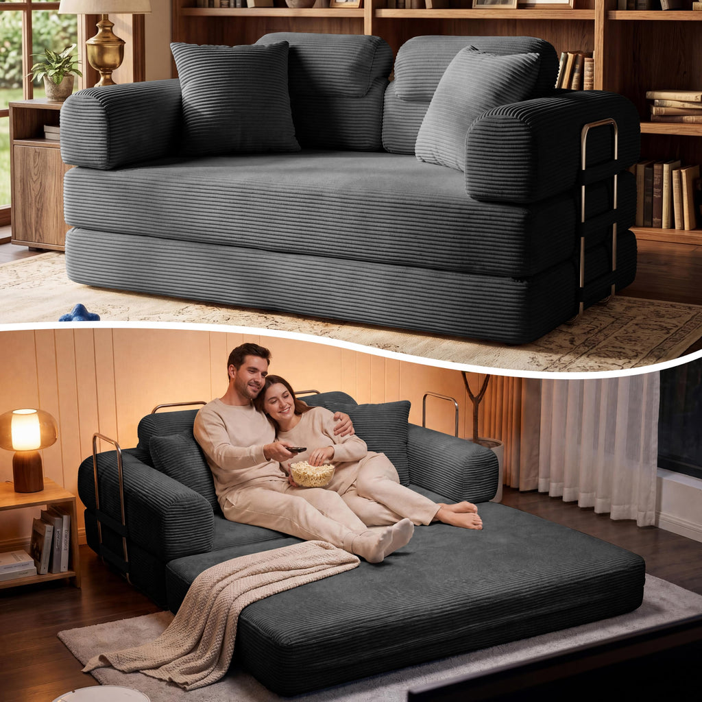 Pink Convertible Sofa Bed with 4 Pillows O27260