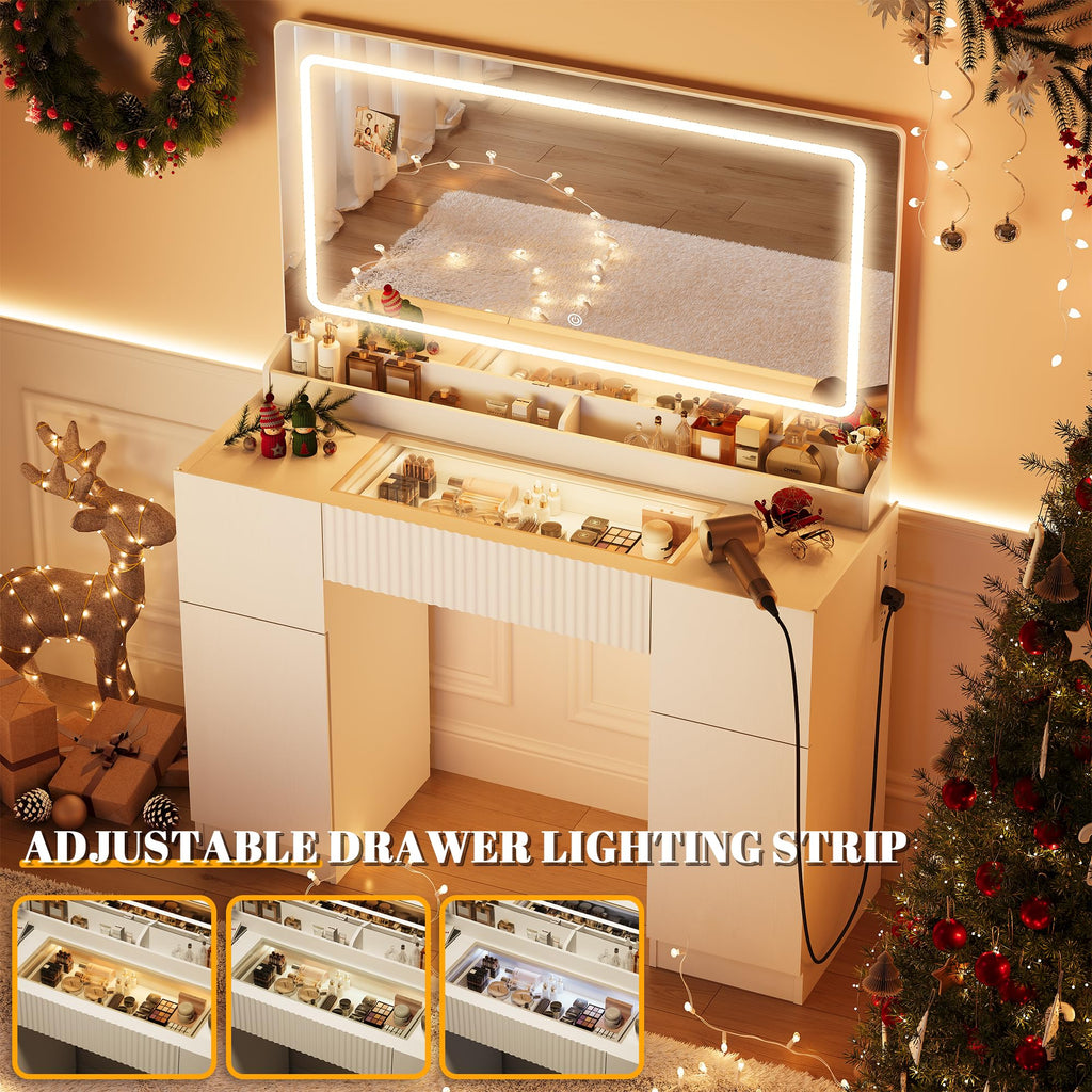 44" Pure White Vanity Desk with Mirror and Lights G973470