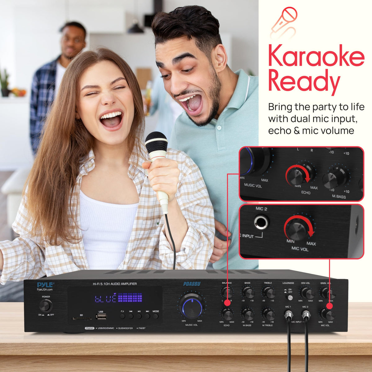 5.1 Channel Home Entertainment Amplifier with Dual Mic Inputs M552
