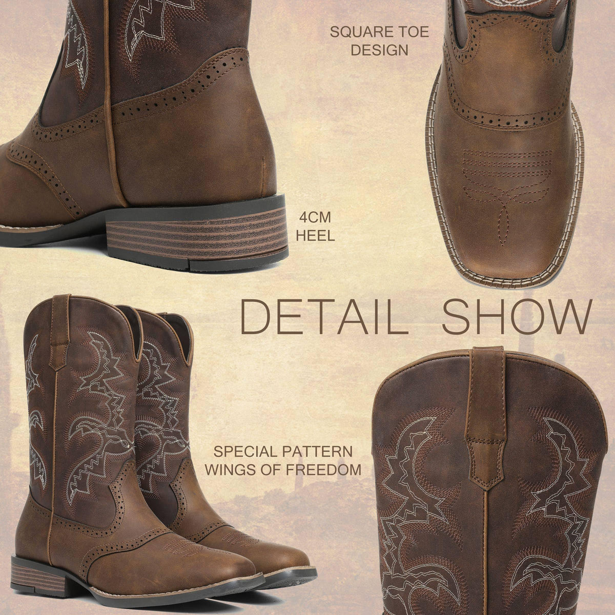 Cowboy Boots Square Toe Slip Resistant Work N921
