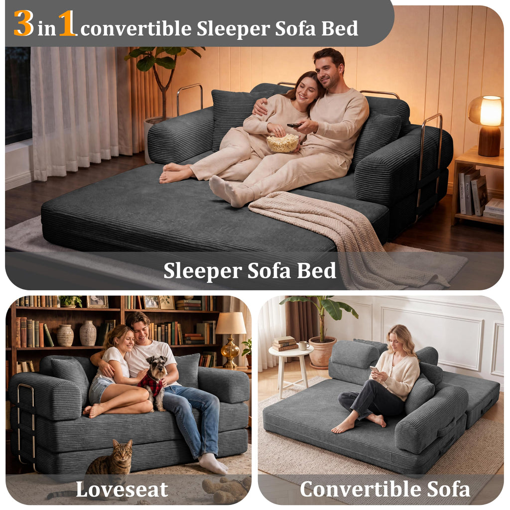 Pink Convertible Sofa Bed with 4 Pillows O27260